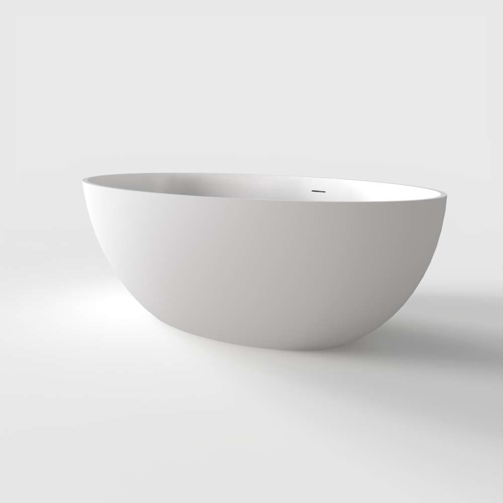 Foyil 67 in. Stone Resin Flatbottom Solid Surface Freestanding Double Slipper Soaking Bathtub in White with Brass Drain
