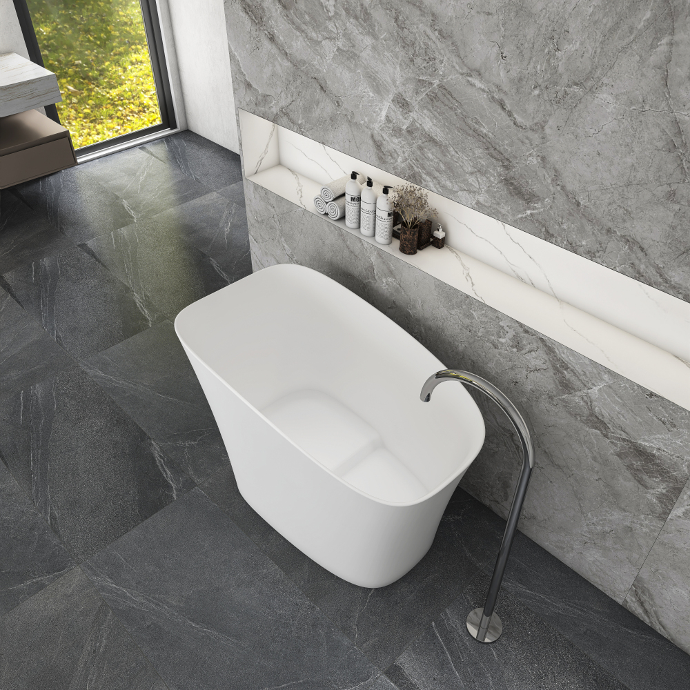 51 in. x 29 in. Stone Resin Solid Surface Freestanding Flat Bottom Japanese Soaking Bathtub in Matte White with Seat