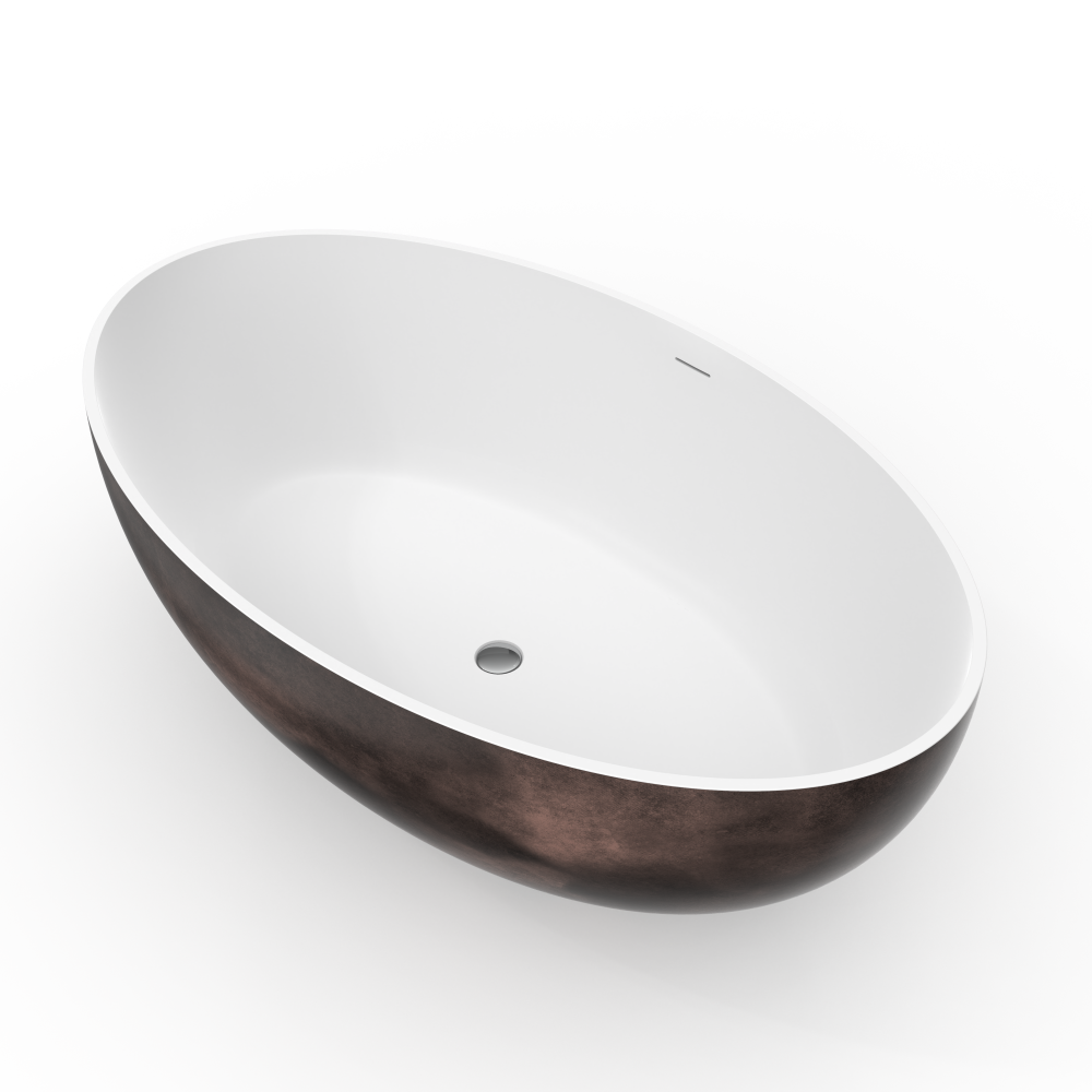 Moray 67 in. x 40 in. Stone Resin Flatbottom Solid Surface Freestanding Double Slipper Soaking Bathtub in Metallic Paint