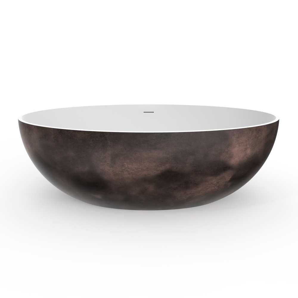 Moray 67 in. x 40 in. Stone Resin Flatbottom Solid Surface Freestanding Double Slipper Soaking Bathtub in Metallic Paint