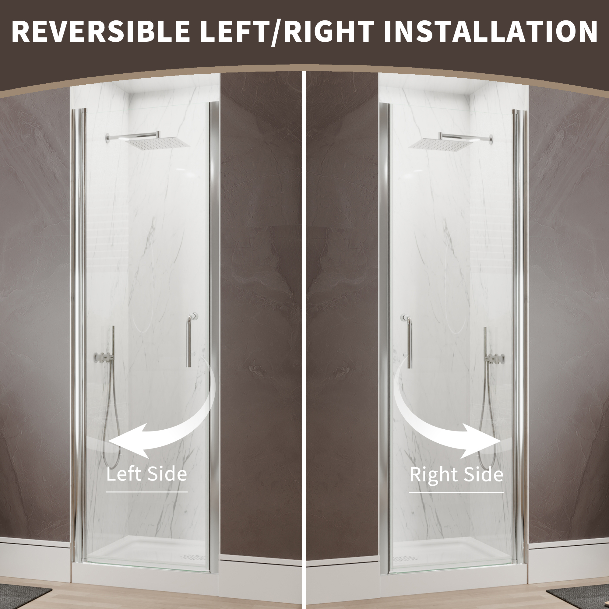 Xspracer 36 to 38 in. W x 72 in. H Pivot Swing Frameless Shower Door in Chrome with Clear Glass