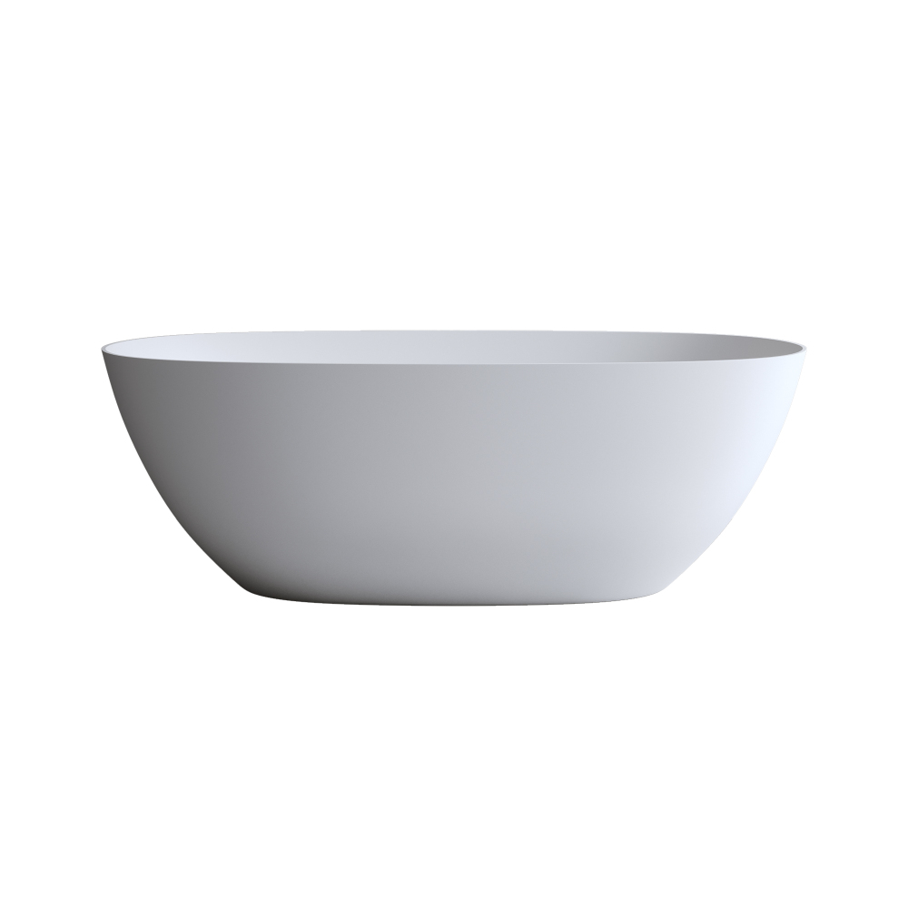 Moray 57 in. x 31 in. Solid Surface Stone Resin Flat Bottom Freestanding Thin-Edge Soaking Bathtub in Matte White