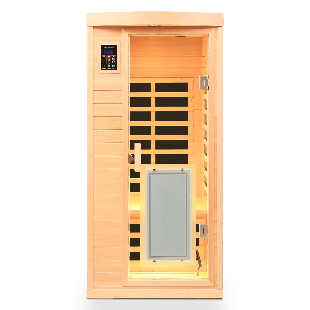 Moray 1-Person Indoor Hemlock infrared Sauna with 8 Far-Infrared Carbon Crystal Heaters and Chromotherapy