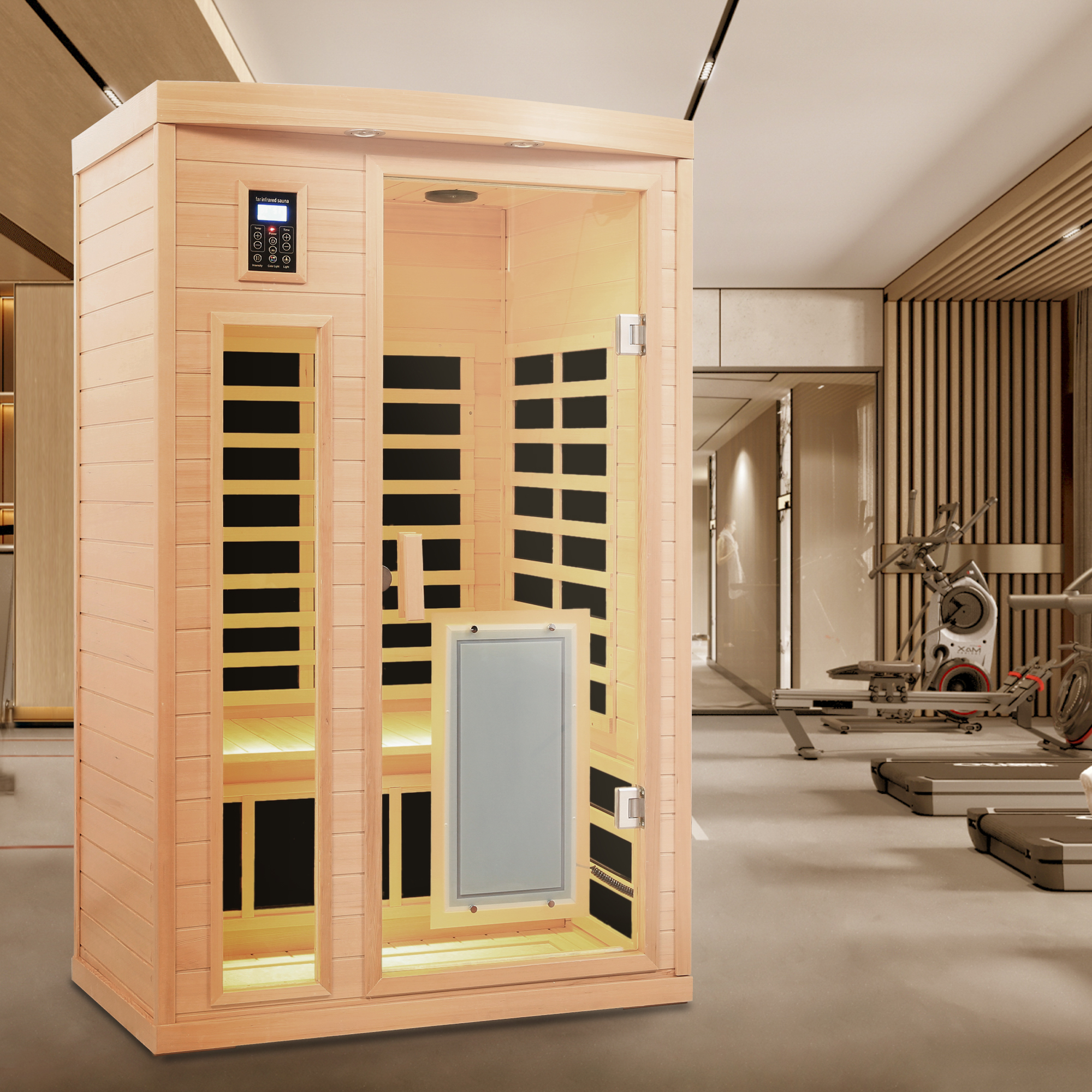 Moray 1-2 Person Indoor Hemlock infrared Sauna with 8 Far-infrared Carbon Crystal Heaters and Chromotherapy