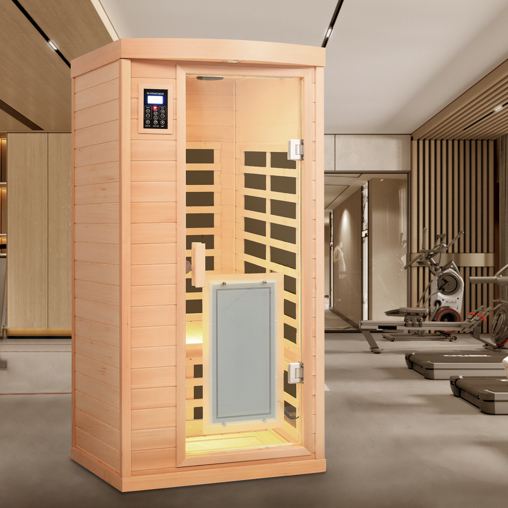 Moray 1-Person Indoor Hemlock infrared Sauna with 8 Far-Infrared Carbon Crystal Heaters and Chromotherapy