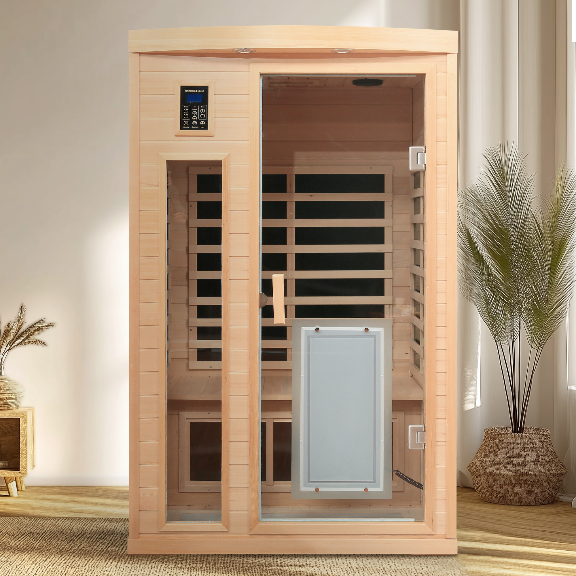 Moray 1-2 Person Indoor Hemlock infrared Sauna with 8 Far-infrared Carbon Crystal Heaters and Chromotherapy