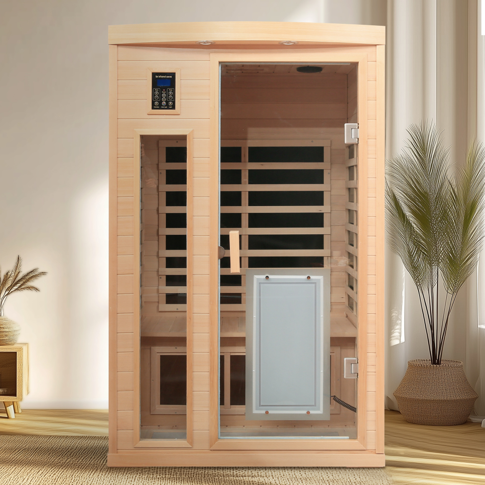 Moray 1-2 Person Indoor Hemlock infrared Sauna with 8 Far-infrared Carbon Crystal Heaters and Chromotherapy