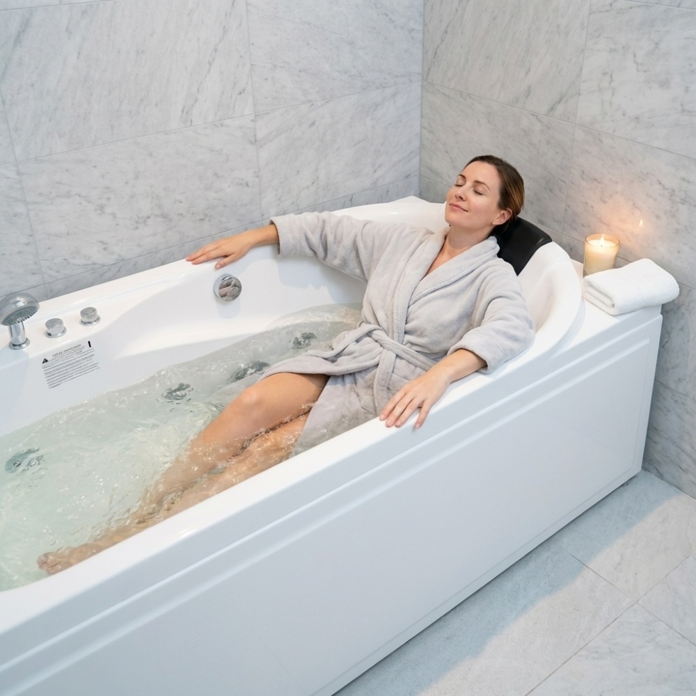 67 in. x 34 in. Acrylic Whirlpool Bathtub with Center Drain,White