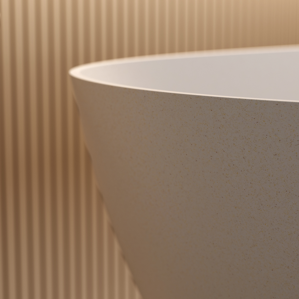 Moray 57 in. x 30.7 in. Solid Surface Stone Resin Flat Bottom Freestanding Thin-Edge Soaking Bathtub in Terrazzo Beige