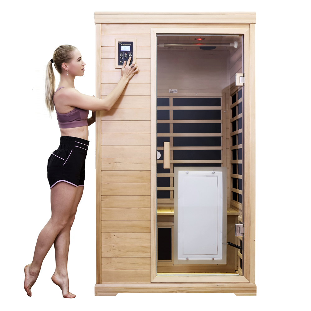 Moray 1-2 Person Hemlock Sauna with 9-Far-infrared Carbon Crystal Heaters and Chromotherapy