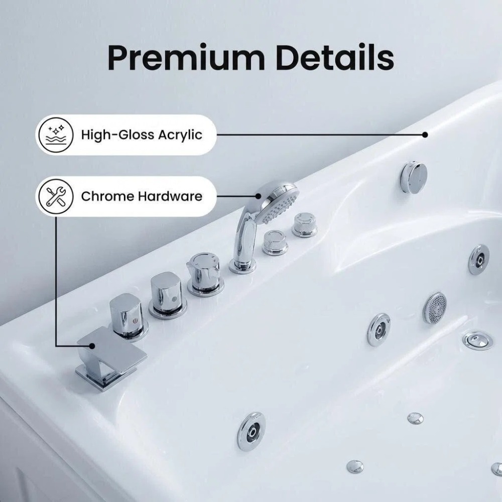 67 in. x 34 in. Acrylic Whirlpool Bathtub with Center Drain,White