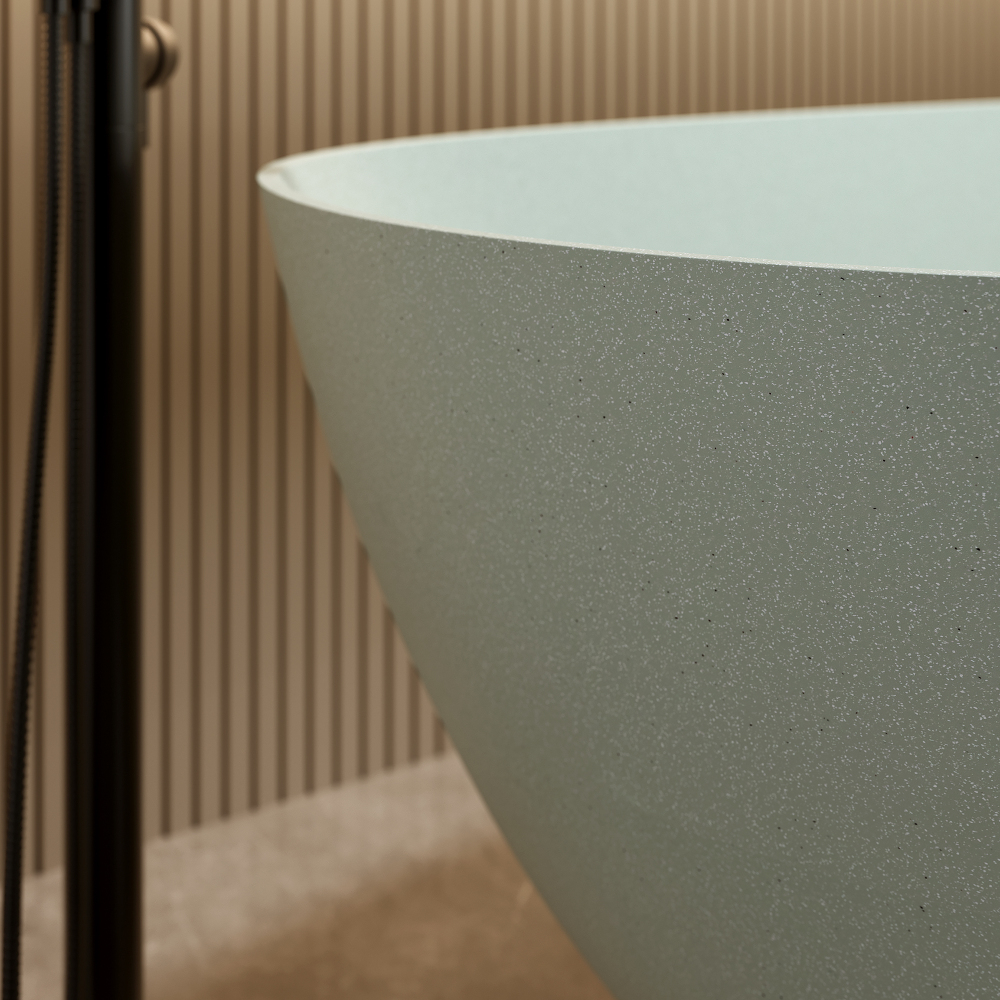 Moray 57 in. x 30.7 in. Solid Surface Stone Resin Flat Bottom Freestanding Thin-Edge Soaking Bathtub in Terrazzo Green
