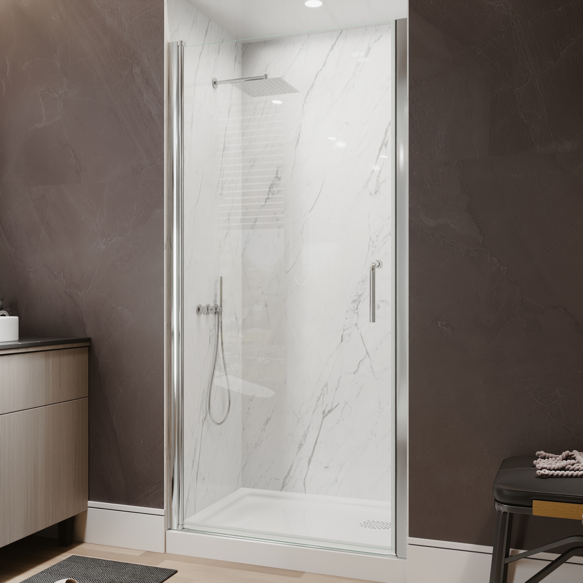 Xspracer 36 to 38 in. W x 72 in. H Pivot Swing Frameless Shower Door in Chrome with Clear Glass