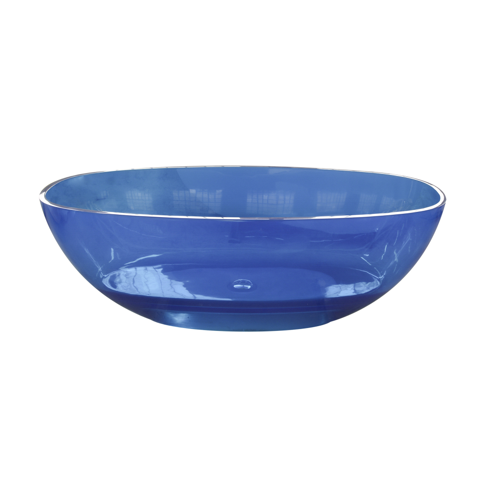 Moray 64 in. x 29 in. Stone Resin Flatbottom Solid Surface Freestanding Soaking Bathtub in Blue with Brass Drain
