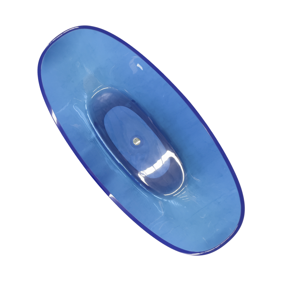Moray 64 in. x 29 in. Stone Resin Flatbottom Solid Surface Freestanding Soaking Bathtub in Blue with Brass Drain