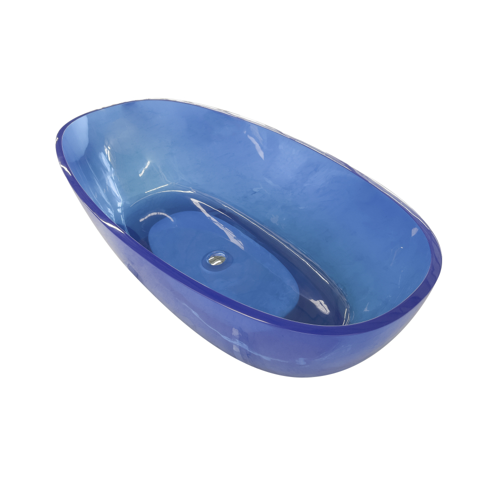Moray 64 in. x 29 in. Stone Resin Flatbottom Solid Surface Freestanding Soaking Bathtub in Blue with Brass Drain