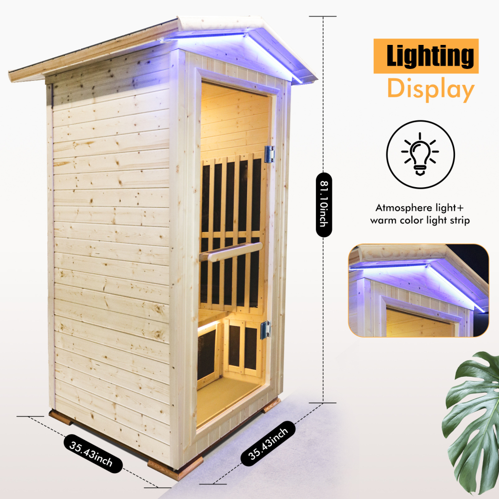 Moray 1-Person Outdoor Spruce Infrared Sauna with 7 Far-Infrared Carbon Crystal Heaters and Chromotherapy