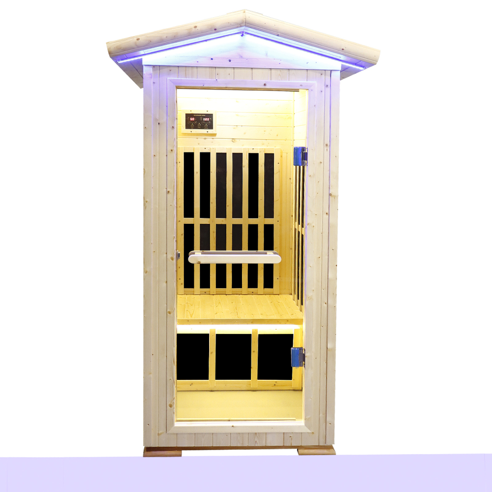 Moray 1-Person Outdoor Spruce Infrared Sauna with 7 Far-Infrared Carbon Crystal Heaters and Chromotherapy