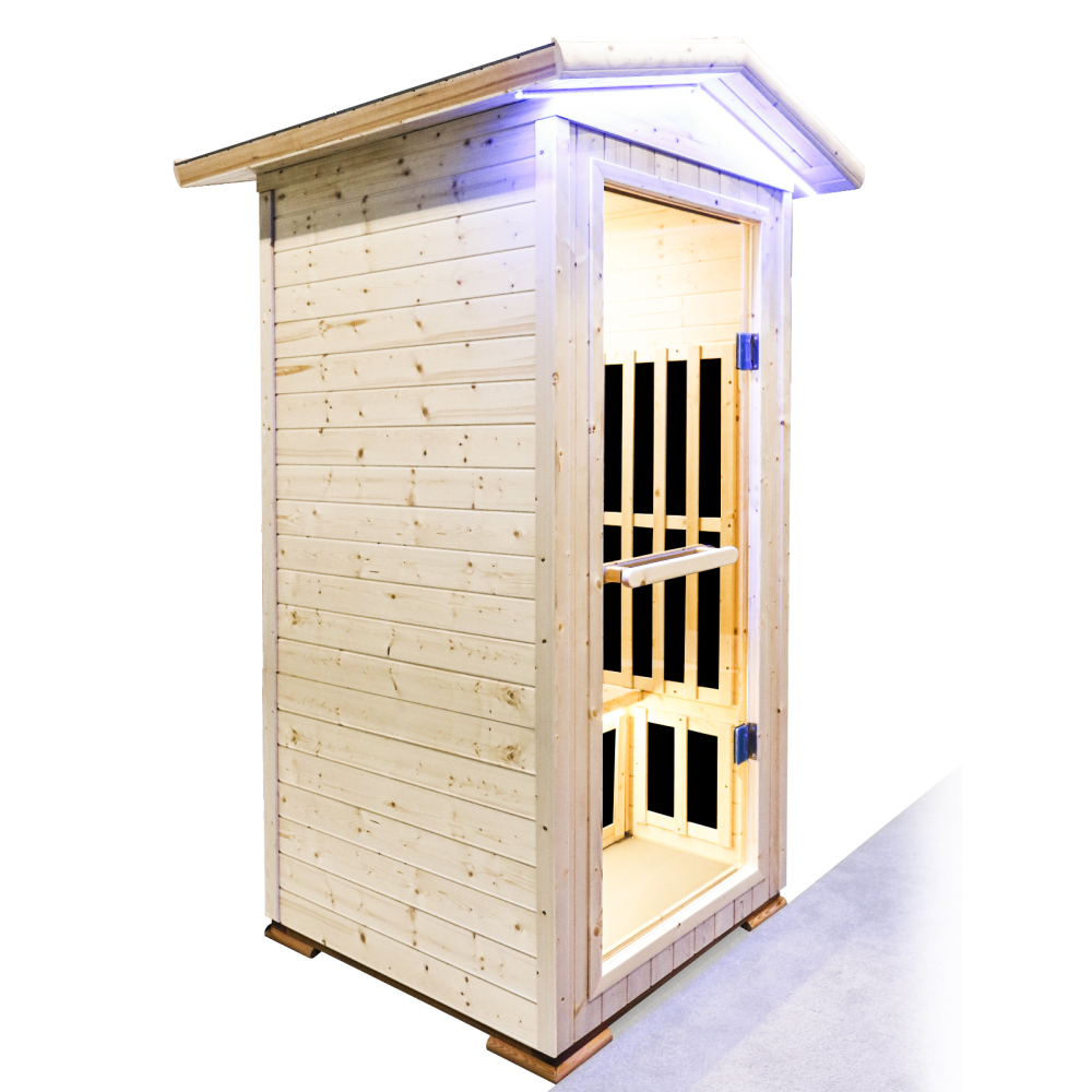 Moray 1-Person Outdoor Spruce Infrared Sauna with 7 Far-Infrared Carbon Crystal Heaters and Chromotherapy