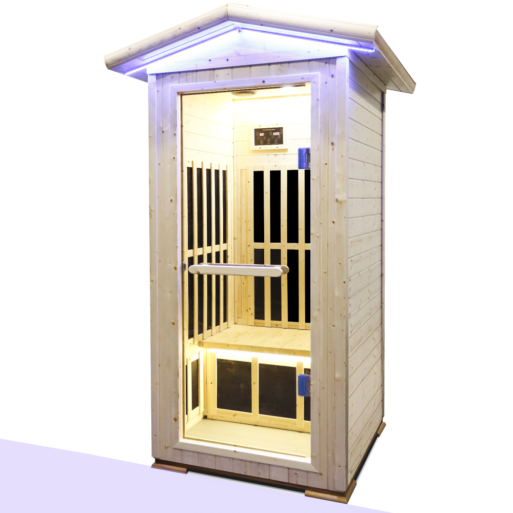 Moray 1-Person Outdoor Spruce Infrared Sauna with 7 Far-Infrared Carbon Crystal Heaters and Chromotherapy