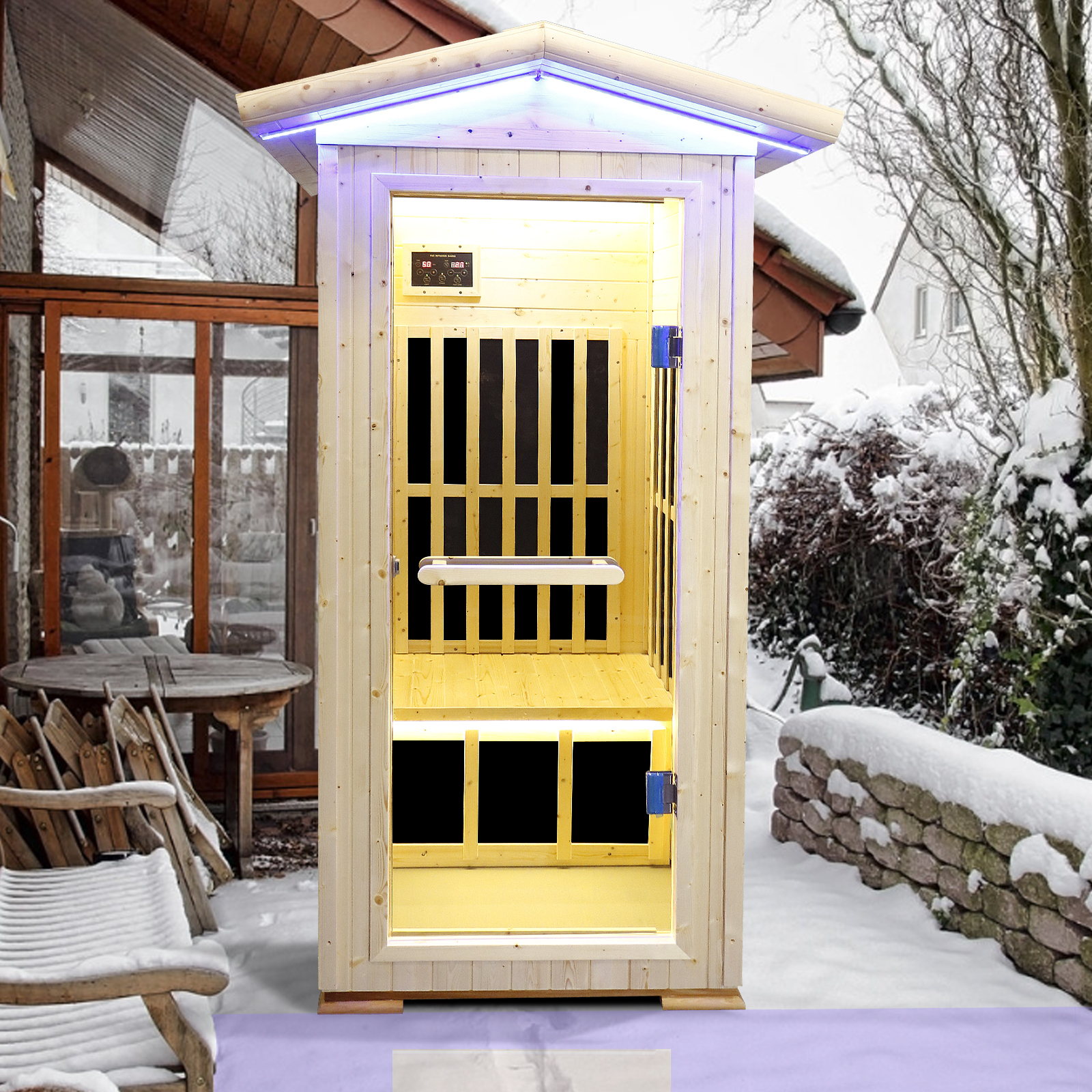 Moray 1-Person Outdoor Spruce Infrared Sauna with 7 Far-Infrared Carbon Crystal Heaters and Chromotherapy