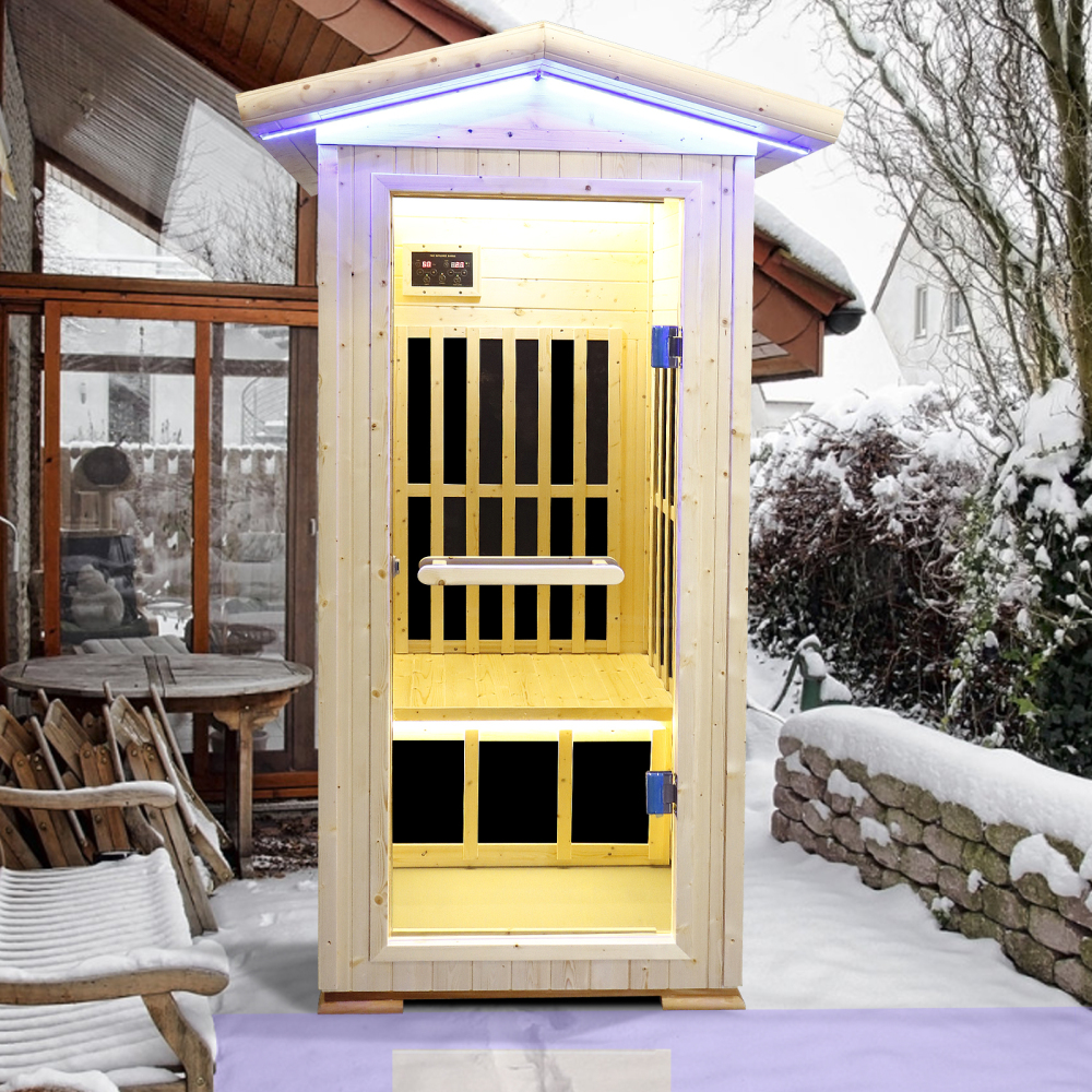 Moray 1-Person Outdoor Spruce Infrared Sauna with 7 Far-Infrared Carbon Crystal Heaters and Chromotherapy