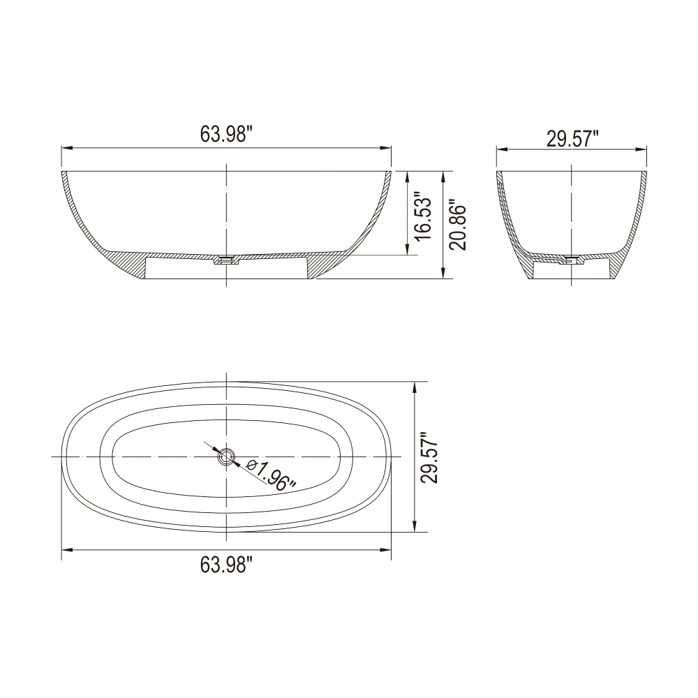 Moray 64 in. x 29 in. Stone Resin Flatbottom Solid Surface Freestanding Soaking Bathtub in Blue with Brass Drain