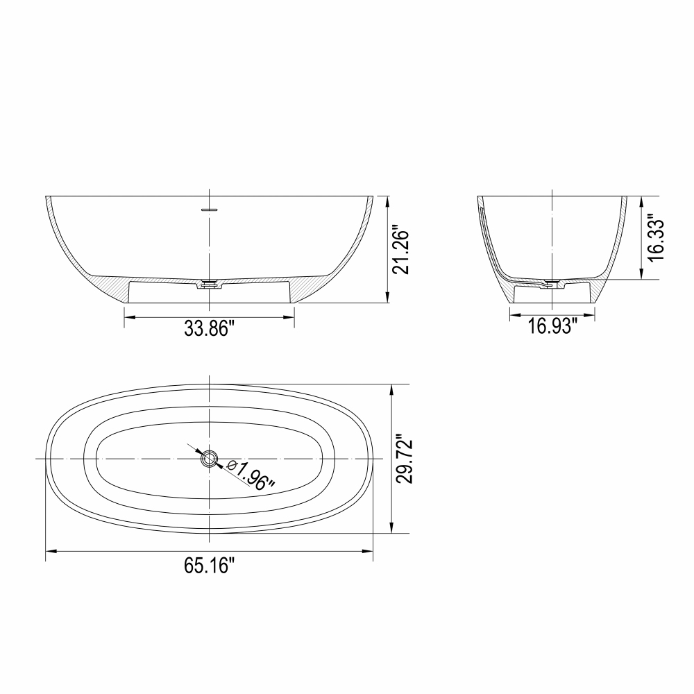 Moray 65 in. x 30 in. Solid Surface Stone Resin Flatbottom Freestanding Double Slipper Soaking Bathtub in Matte Gray