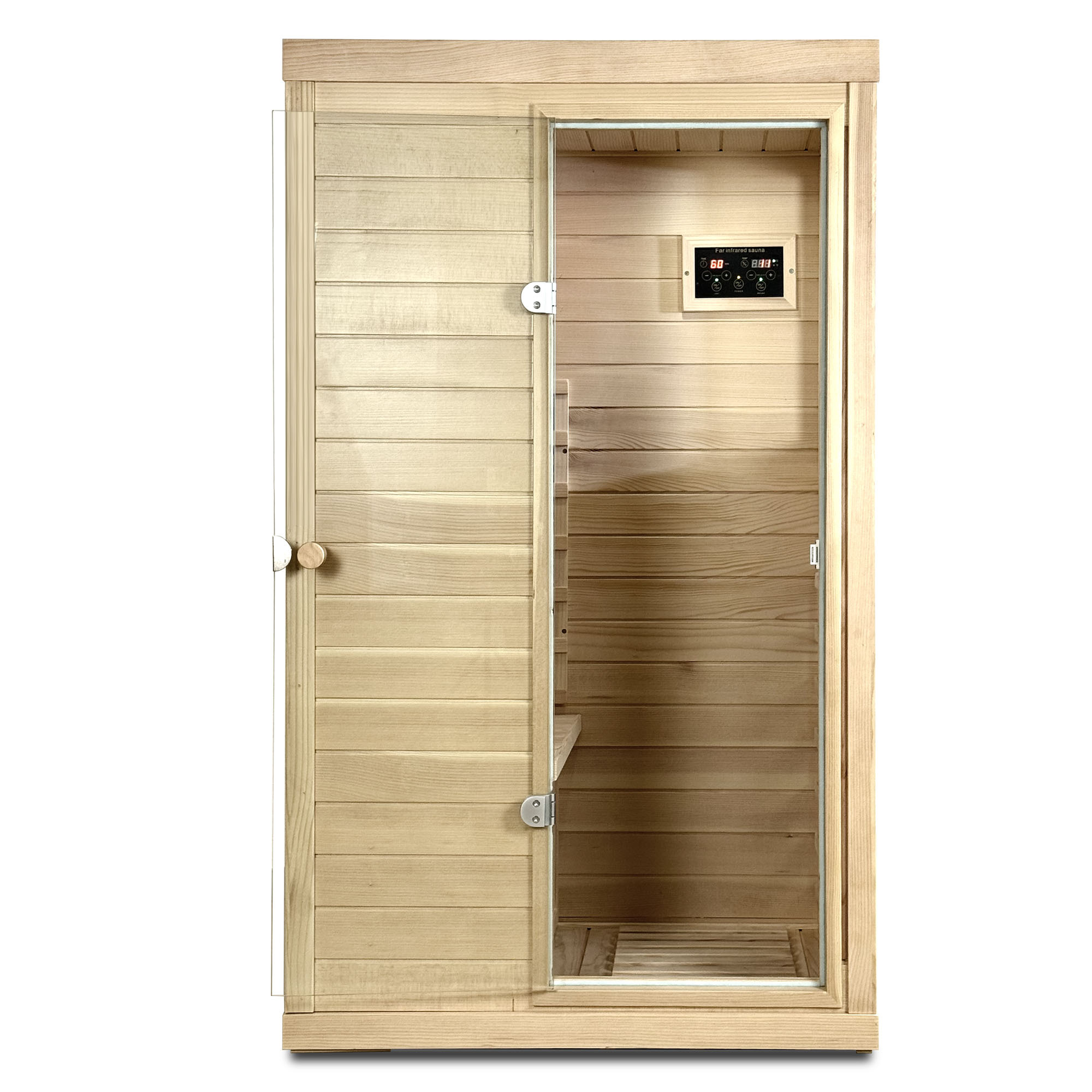 Moray 1-Person Indoor Infrared Sauna in Hemlock with Bluetooth Speaker, Red Light, 6-Heating Panels, 1050W