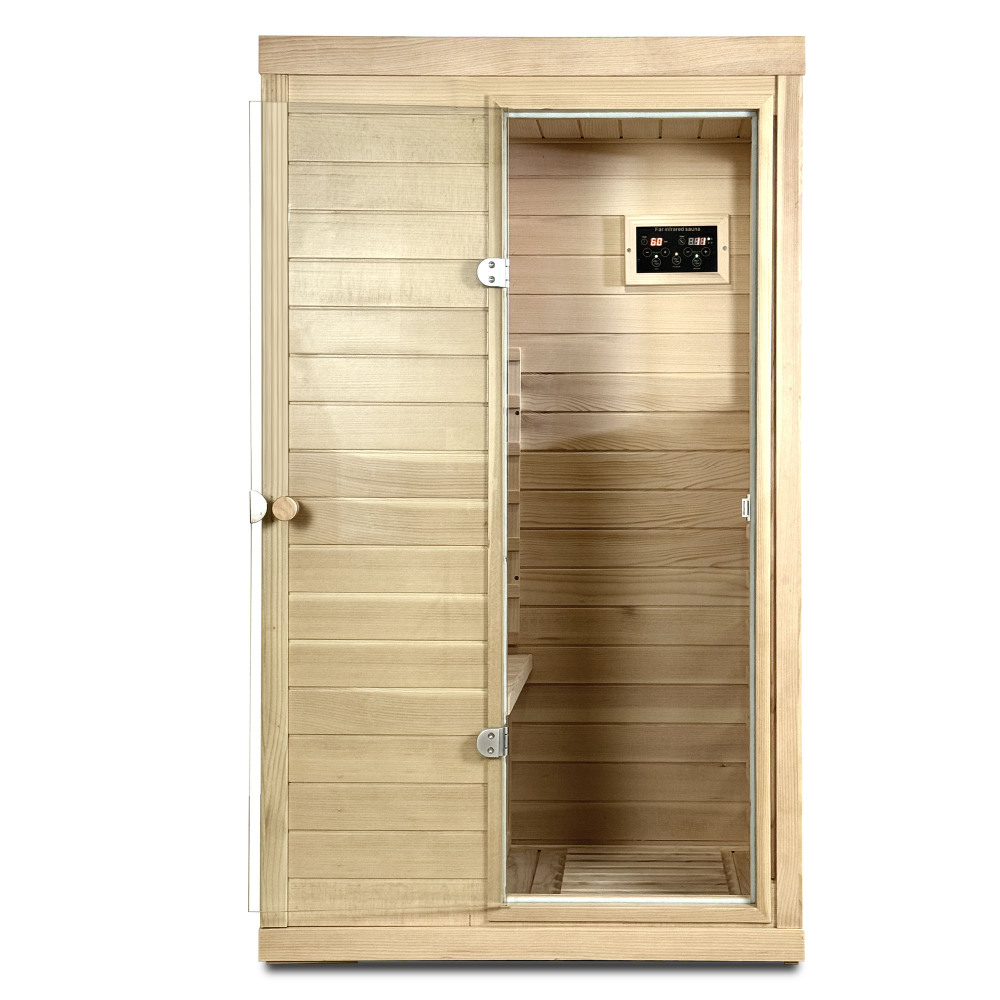Moray 1-Person Indoor Infrared Sauna in Hemlock with Bluetooth Speaker, Red Light, 6-Heating Panels, 1050W