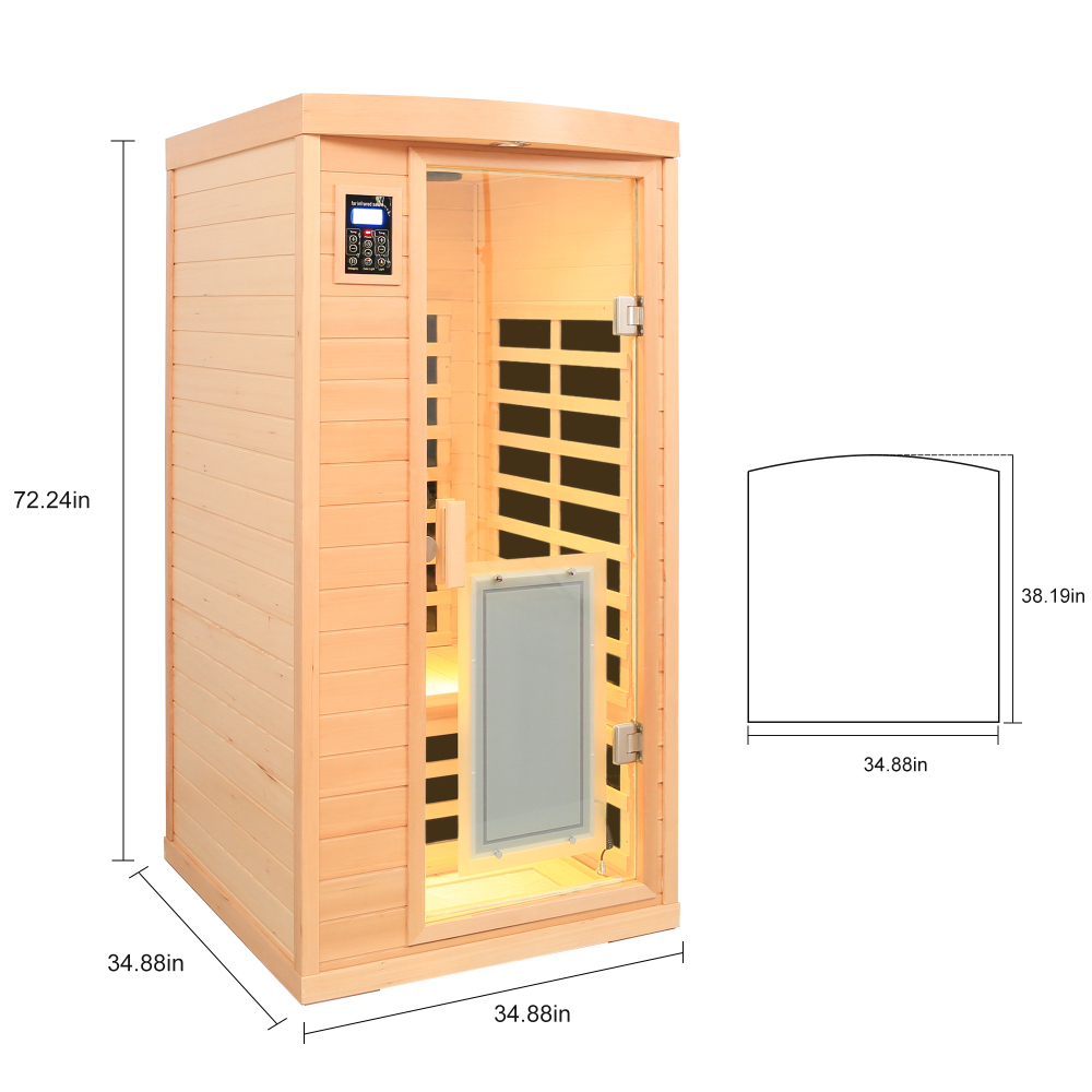 Moray 1-Person Indoor Hemlock infrared Sauna with 8 Far-Infrared Carbon Crystal Heaters and Chromotherapy