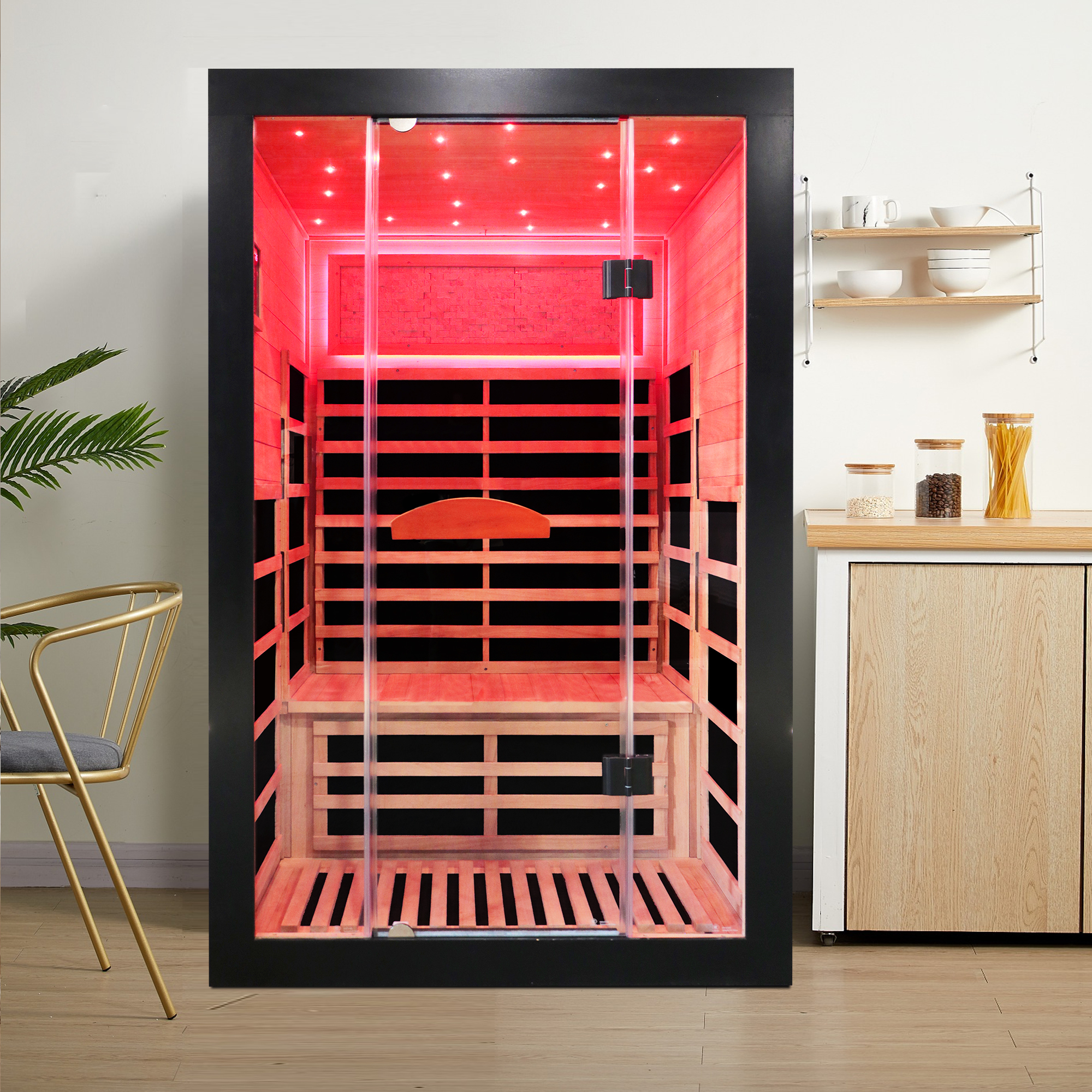 Moray 2-Person Indoor Infrared Sauna in Okoume Wood with 8-Far-Infrared Carbon Crystal Heaters
