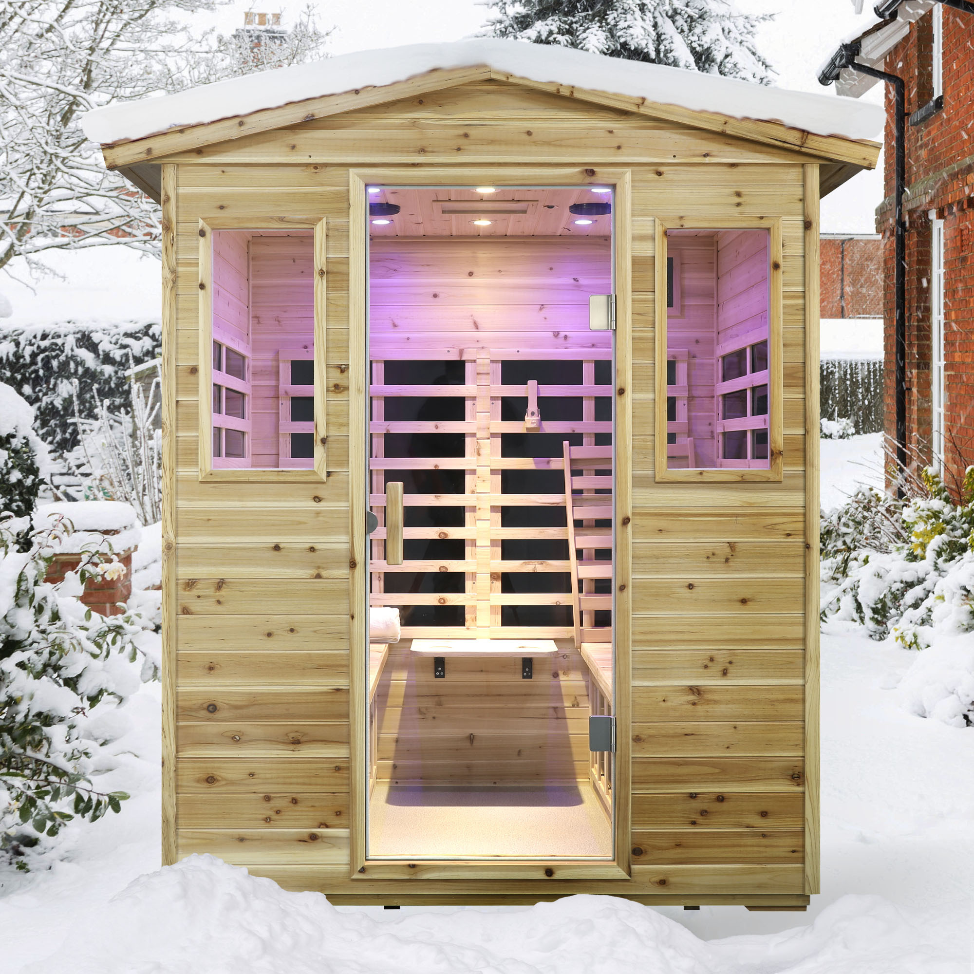 Moray 4-Person Outdoor Fir Infrared Sauna with 8 Far-Infrared Carbon Crystal Heaters and Chromotherapy