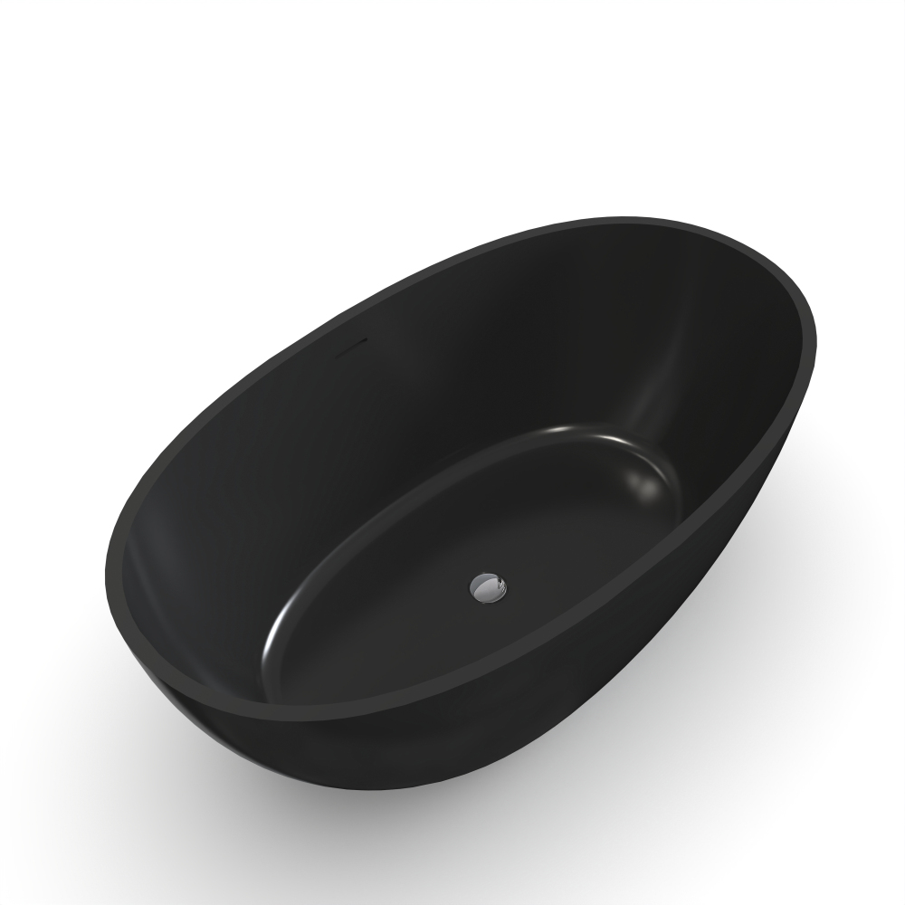 Moray 55 in. x 31 in. Solid Surface Stone Resin Flatbottom Freestanding Bathtub Soaking Bathtub in Matte Black