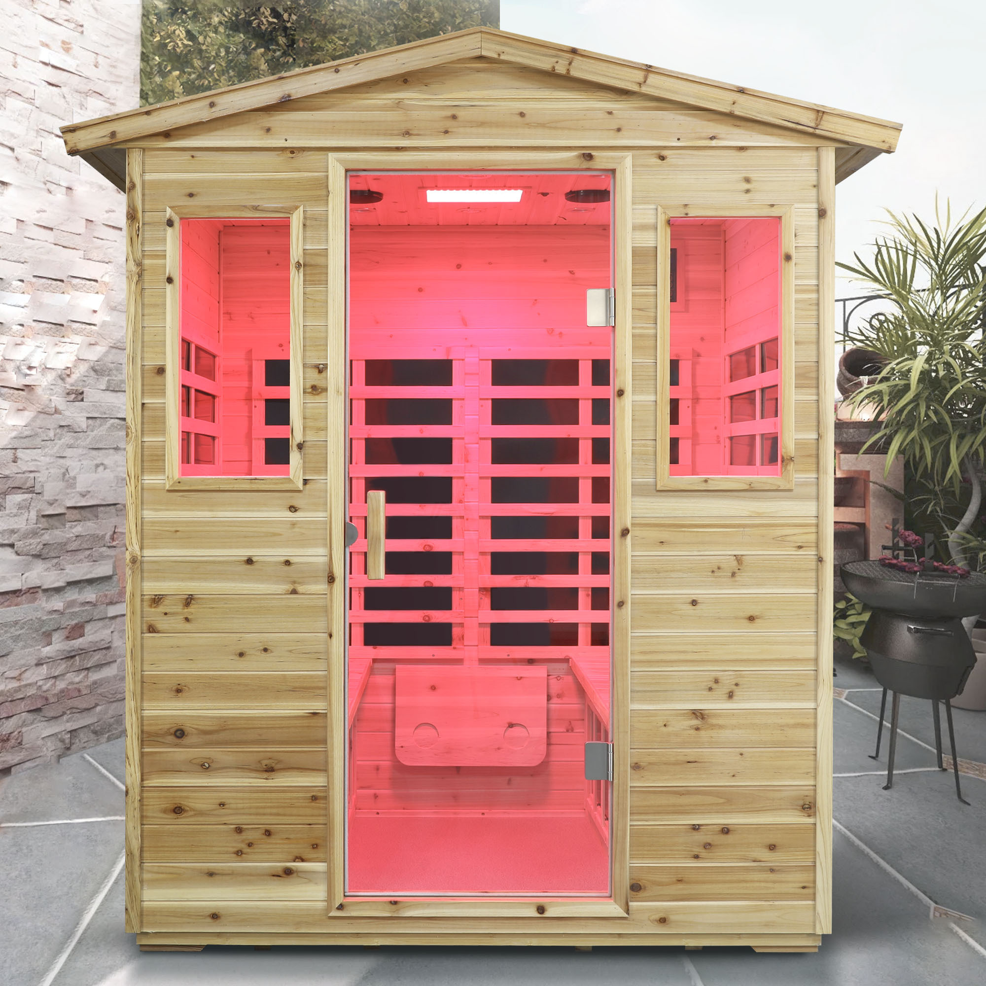 Moray 4-Person Outdoor Fir Infrared Sauna with 8 Far-Infrared Carbon Crystal Heaters and Chromotherapy