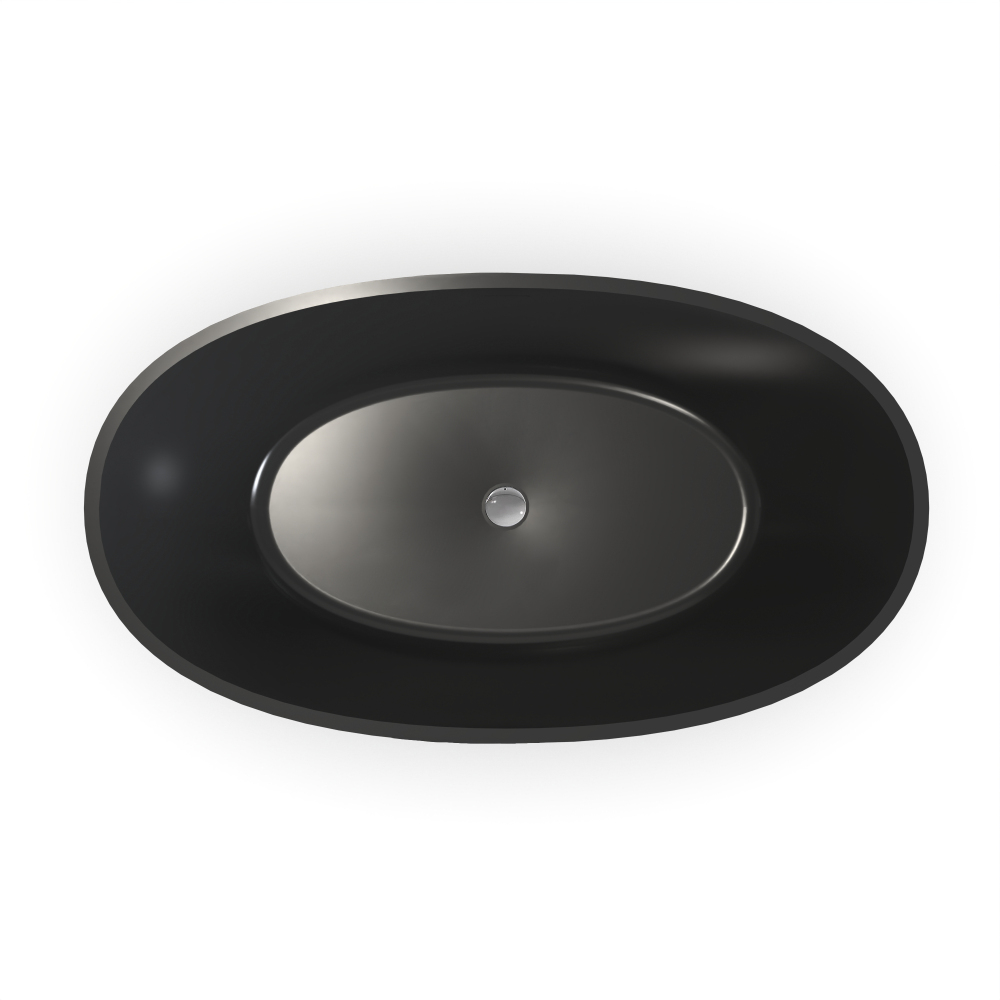 Moray 55 in. x 31 in. Solid Surface Stone Resin Flatbottom Freestanding Bathtub Soaking Bathtub in Matte Black