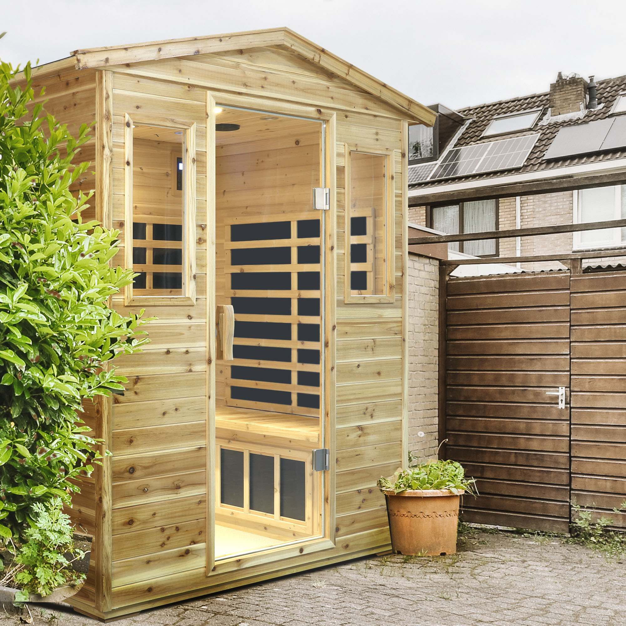 Moray 4-Person Outdoor Fir Infrared Sauna with 8 Far-Infrared Carbon Crystal Heaters and Chromotherapy