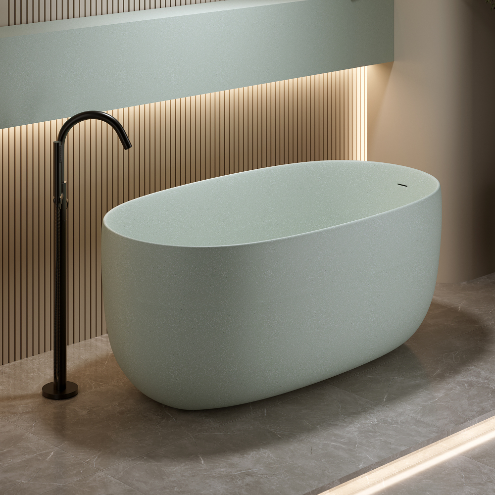 Moray 51 in. x 25 in. Solid Surface Stone Resin Flatbottom Freestanding Double Slipper Soaking Bathtub in Emerald Green