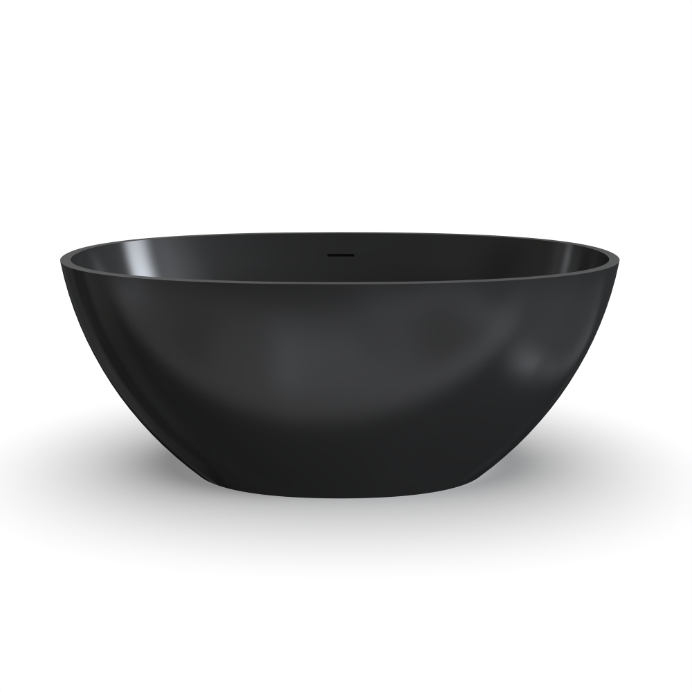 Moray 55 in. x 31 in. Solid Surface Stone Resin Flatbottom Freestanding Bathtub Soaking Bathtub in Matte Black