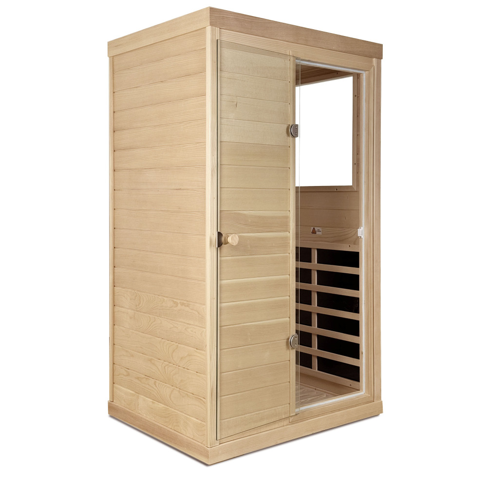 Moray 1-Person Indoor Infrared Sauna in Hemlock with Bluetooth Speaker, Red Light, 6-Heating Panels, 1050W