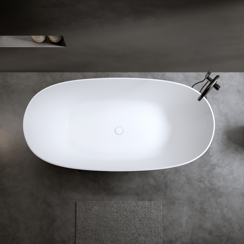 Moray 57 in. x 31 in. Solid Surface Stone Resin Flat Bottom Freestanding Thin-Edge Soaking Bathtub in Matte White