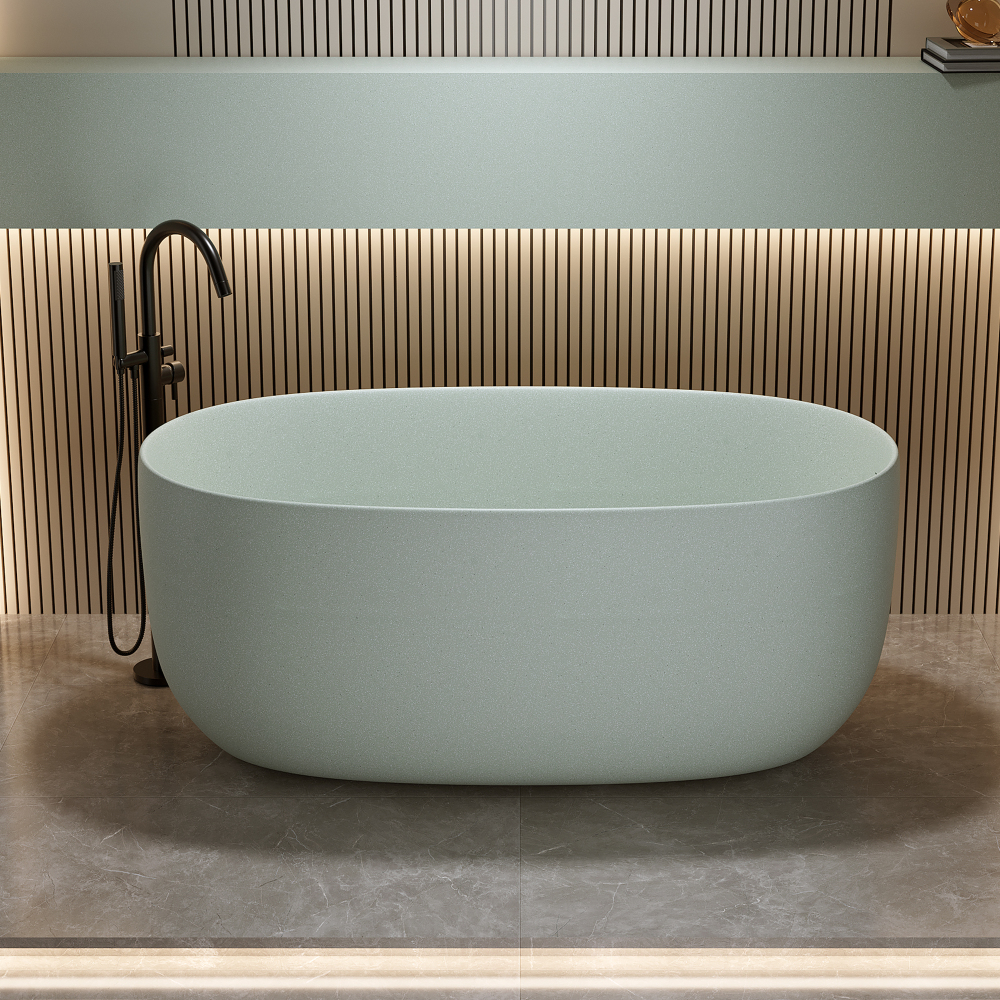 Moray 51 in. x 25 in. Solid Surface Stone Resin Flatbottom Freestanding Double Slipper Soaking Bathtub in Emerald Green