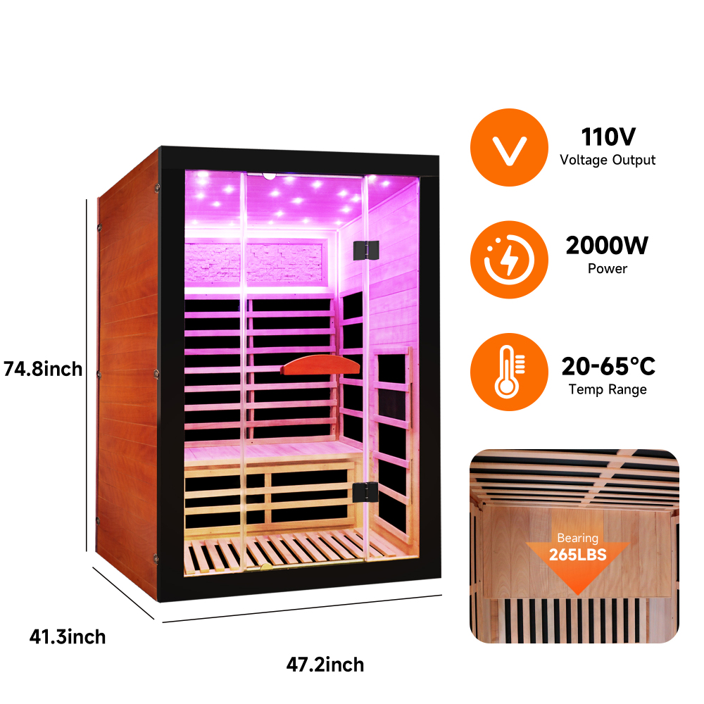 Moray 2-Person Indoor Infrared Sauna in Okoume Wood with 8-Far-Infrared Carbon Crystal Heaters