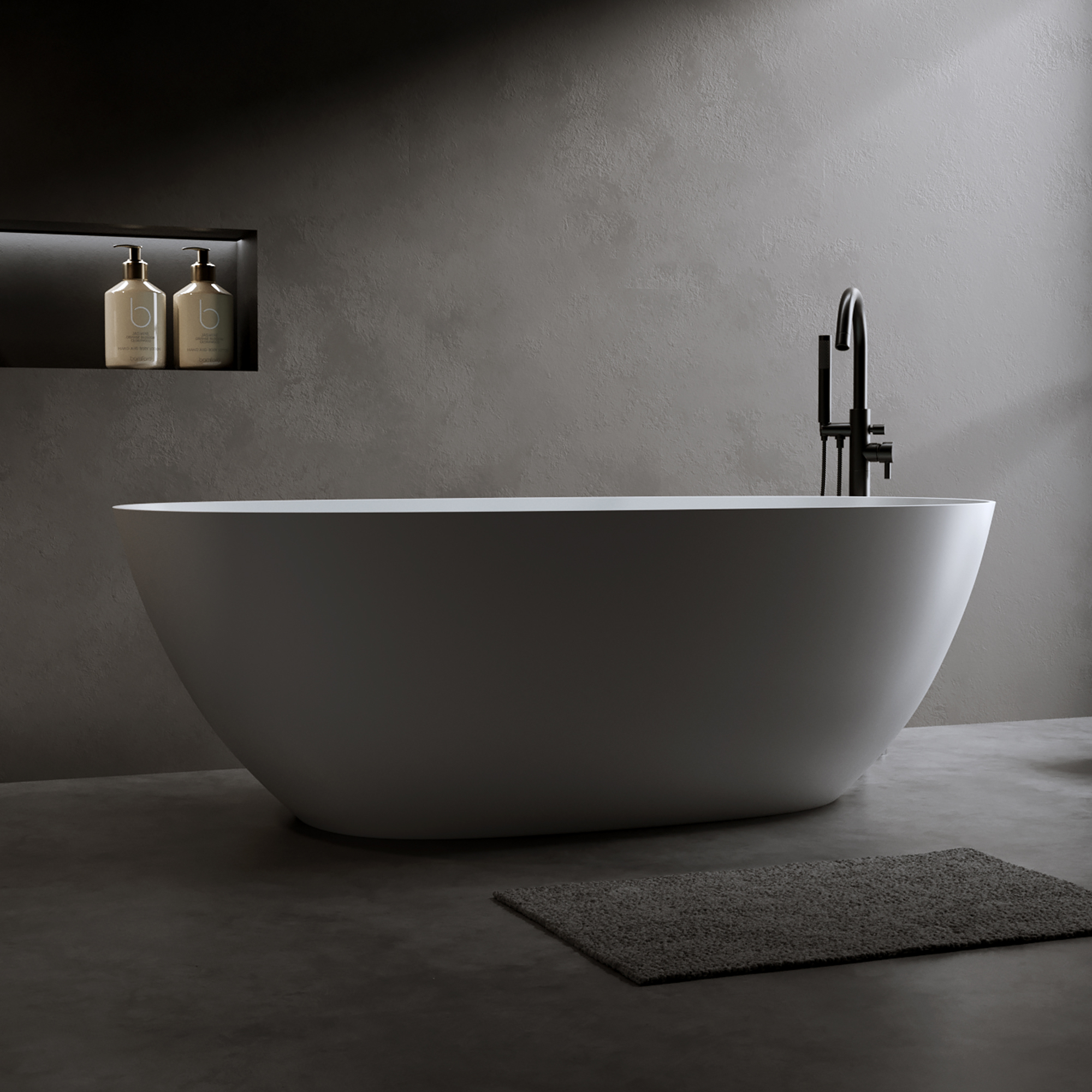 Moray 57 in. x 31 in. Solid Surface Stone Resin Flat Bottom Freestanding Thin-Edge Soaking Bathtub in Matte White