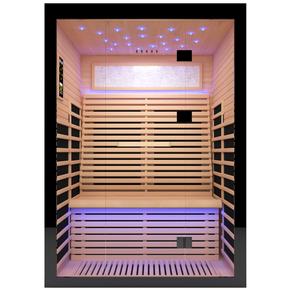 Felixo 2-Person Indoor Canadian Hemlock Luxury Far Infrared Sauna with 8-Heating Panels and Chromotherapy Lights