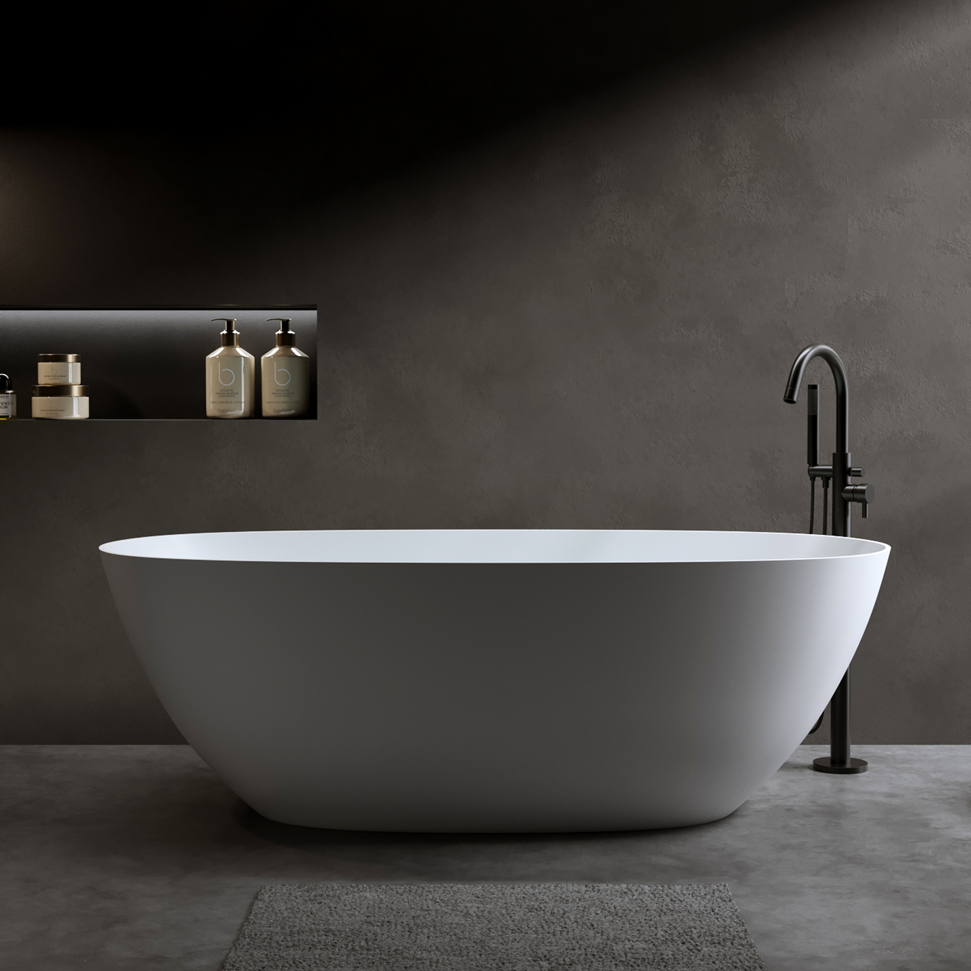 Moray 61 in. x 31 in. Solid Surface Stone Resin Flat Bottom Freestanding Thin-Edge Soaking Bathtub in Matte White