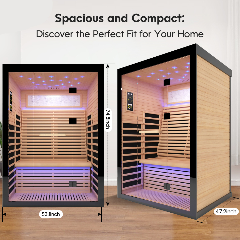 Felixo 2-Person Indoor Canadian Hemlock Luxury Far Infrared Sauna with 8-Heating Panels and Chromotherapy Lights
