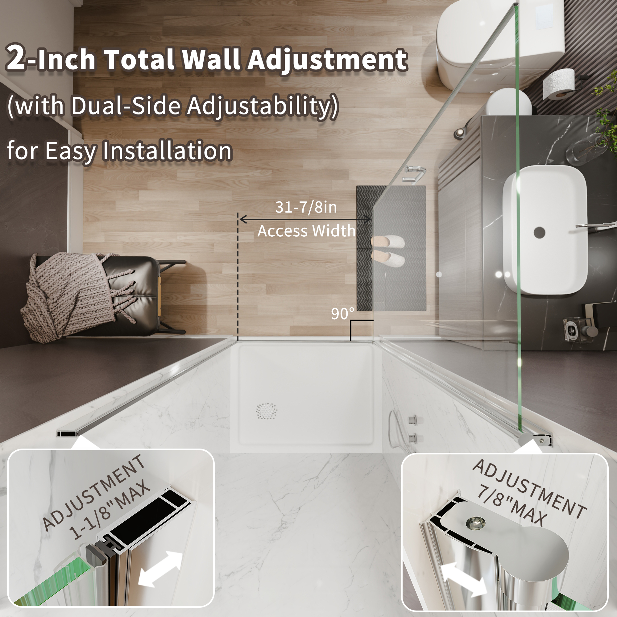 Xspracer 36 to 38 in. W x 72 in. H Pivot Swing Frameless Shower Door in Chrome with Clear Glass