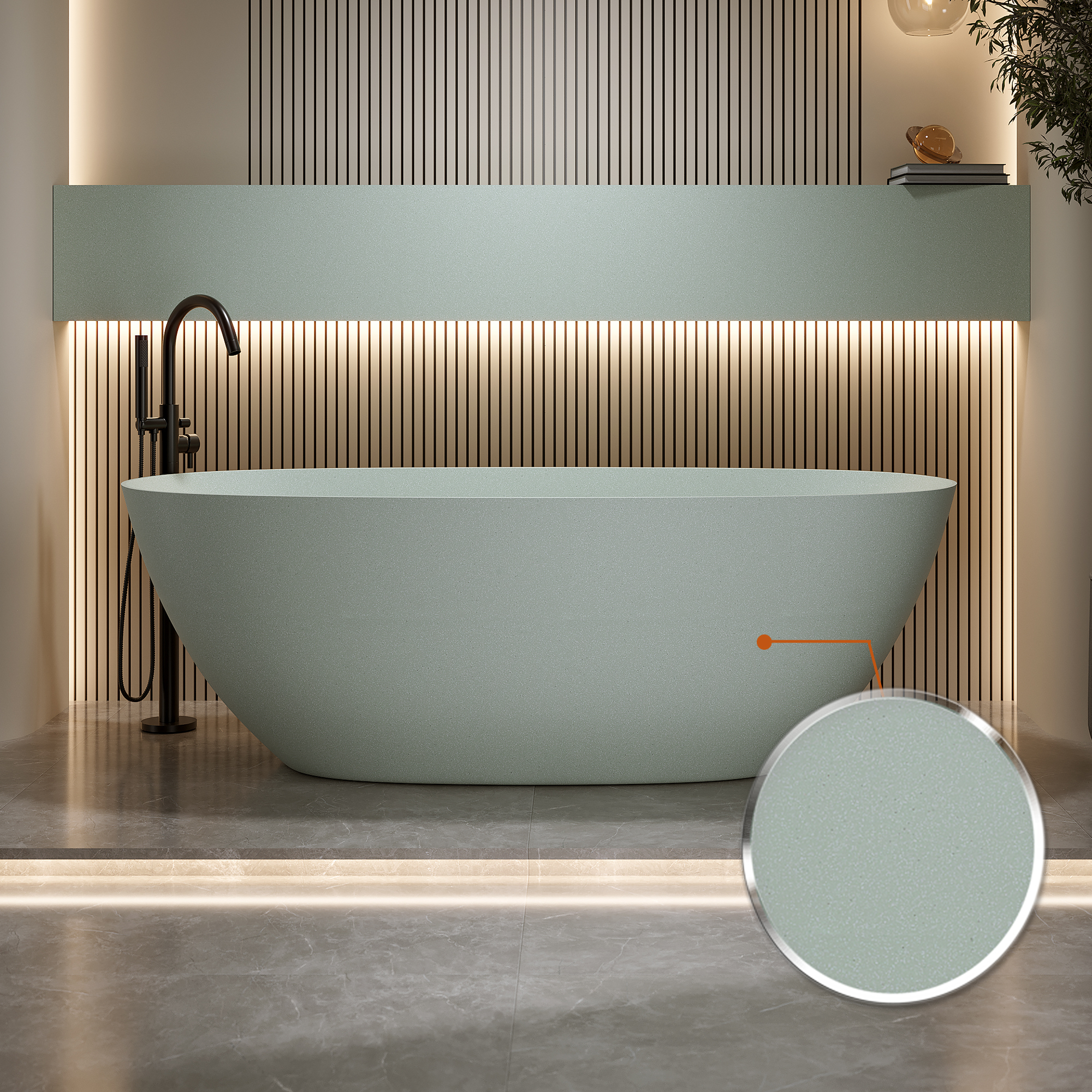 Moray 65 in. x 31.5 in. Solid Surface Stone Resin Flat Bottom Freestanding Thin-Edge Soaking Bathtub in Terrazzo Green