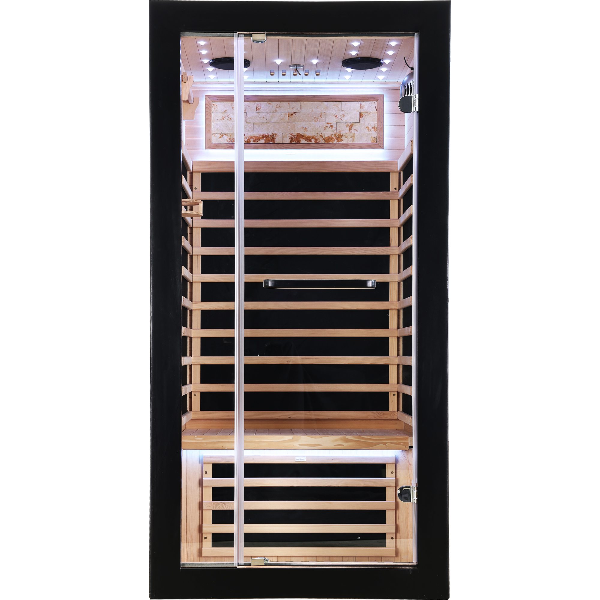 Moray 1-Person Indoor Infrared Sauna in Hemlock with Bluetooth Speakers, LED Lights, 7-Heating Panels, 1450-Watt